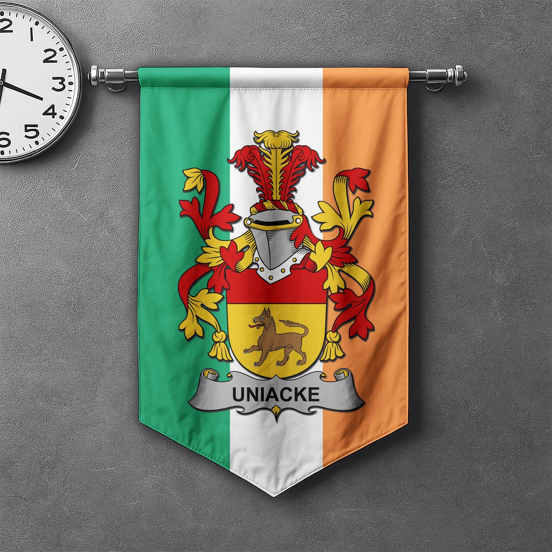 ScotsTee Shop Irish Uniacke Clan Coat of Arms Irish Tartan Gonfalon Flag