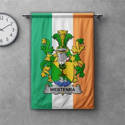 ScotsTee Shop Irish Westenra Clan Coat of Arms Irish Tartan Gonfalon Flag