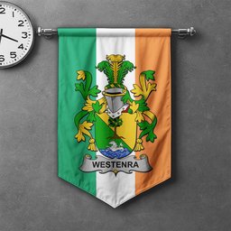ScotsTee Shop Irish Westenra Clan Coat of Arms Irish Tartan Gonfalon Flag