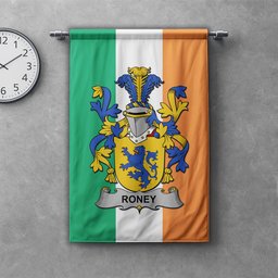 ScotsTee Shop Irish Roney or O'Rooney Clan Coat of Arms Irish Tartan Gonfalon Flag