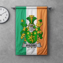 ScotsTee Shop Irish Mulcahy or O'Mulcahy Clan Coat of Arms Irish Tartan Gonfalon Flag