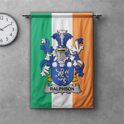 ScotsTee Shop Irish Ralphson Clan Coat of Arms Irish Tartan Gonfalon Flag