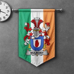 ScotsTee Shop Irish Mulrony or O'Mulroney Clan Coat of Arms Irish Tartan Gonfalon Flag