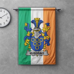 ScotsTee Shop Irish Musgrave Clan Coat of Arms Irish Tartan Gonfalon Flag
