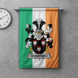 ScotsTee Shop Irish Woodford Clan Coat of Arms Irish Tartan Gonfalon Flag