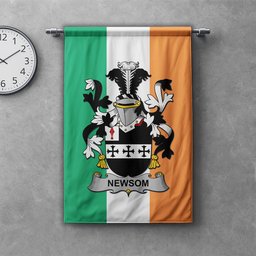 ScotsTee Shop Irish Newsom or Newsam Clan Coat of Arms Irish Tartan Gonfalon Flag
