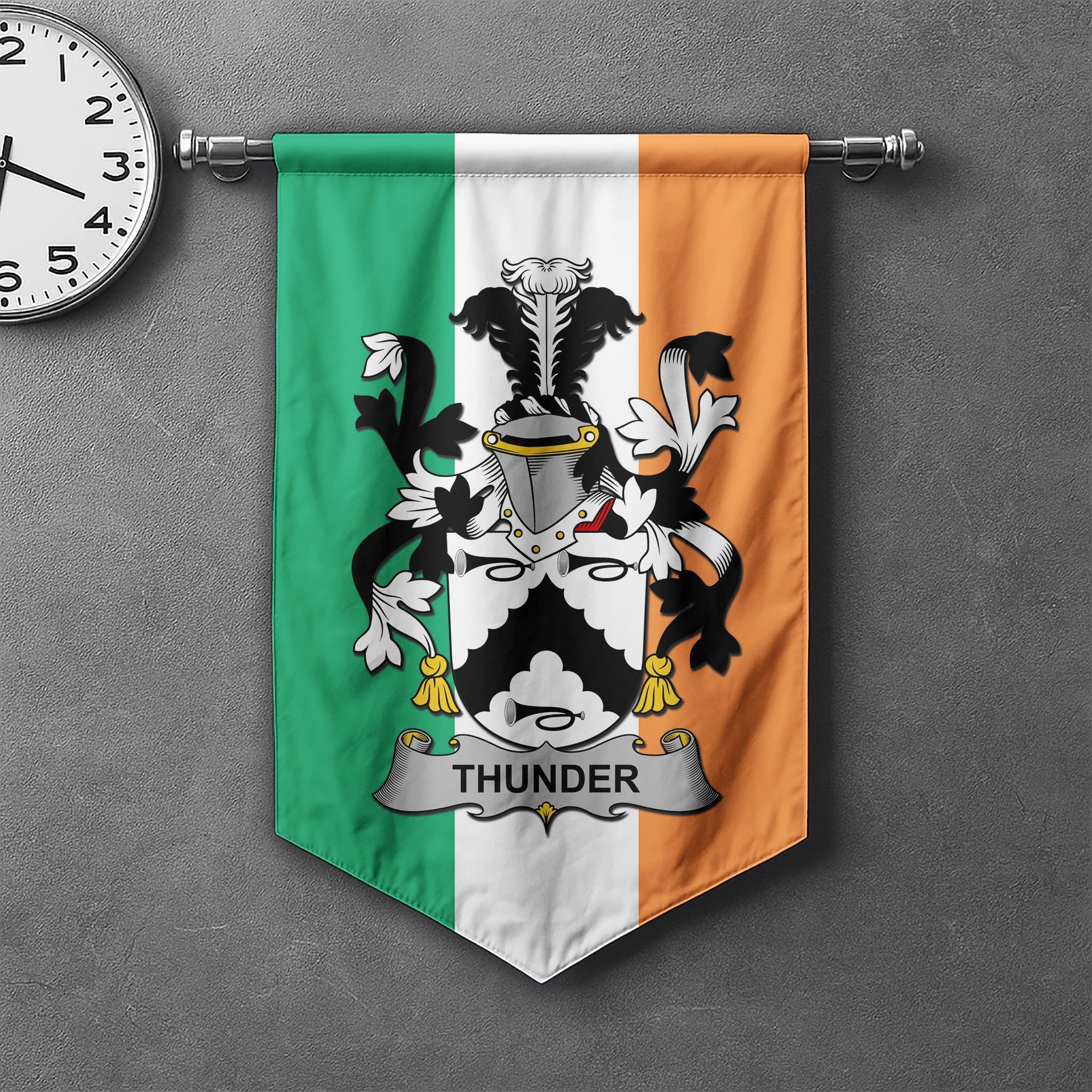 ScotsTee Shop Irish Thunder Clan Coat of Arms Irish Tartan Gonfalon Flag