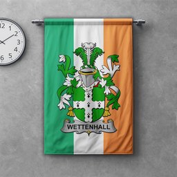 ScotsTee Shop Irish Wettenhall Clan Coat of Arms Irish Tartan Gonfalon Flag
