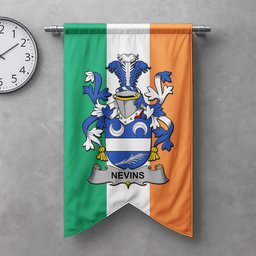 ScotsTee Shop Irish Nevins or McNevins Clan Coat of Arms Irish Tartan Gonfalon Flag