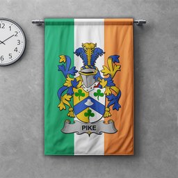 ScotsTee Shop Irish Pike Clan Coat of Arms Irish Tartan Gonfalon Flag