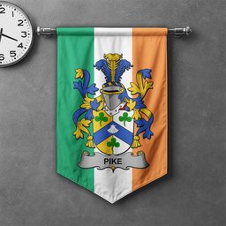 ScotsTee Shop Irish Pike Clan Coat of Arms Irish Tartan Gonfalon Flag