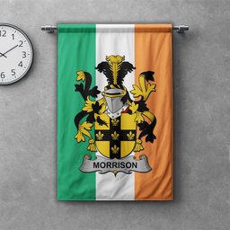ScotsTee Shop Irish Morrison Clan Coat of Arms Irish Tartan Gonfalon Flag
