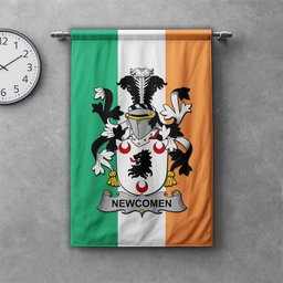 ScotsTee Shop Irish Newcomen or Newcombe Clan Coat of Arms Irish Tartan Gonfalon Flag