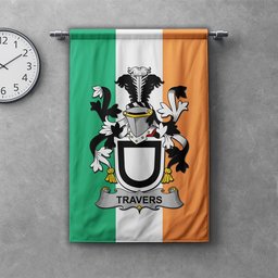 ScotsTee Shop Irish Travers Clan Coat of Arms Irish Tartan Gonfalon Flag
