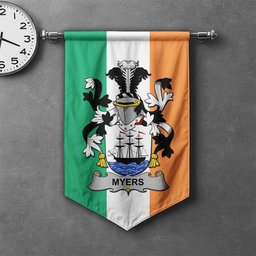 ScotsTee Shop Irish Myers Clan Coat of Arms Irish Tartan Gonfalon Flag