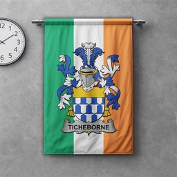 ScotsTee Shop Irish Ticheborne Clan Coat of Arms Irish Tartan Gonfalon Flag