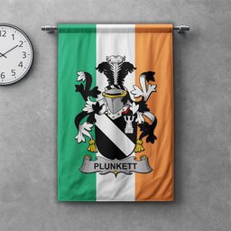 ScotsTee Shop Irish Plunkett Clan Coat of Arms Irish Tartan Gonfalon Flag
