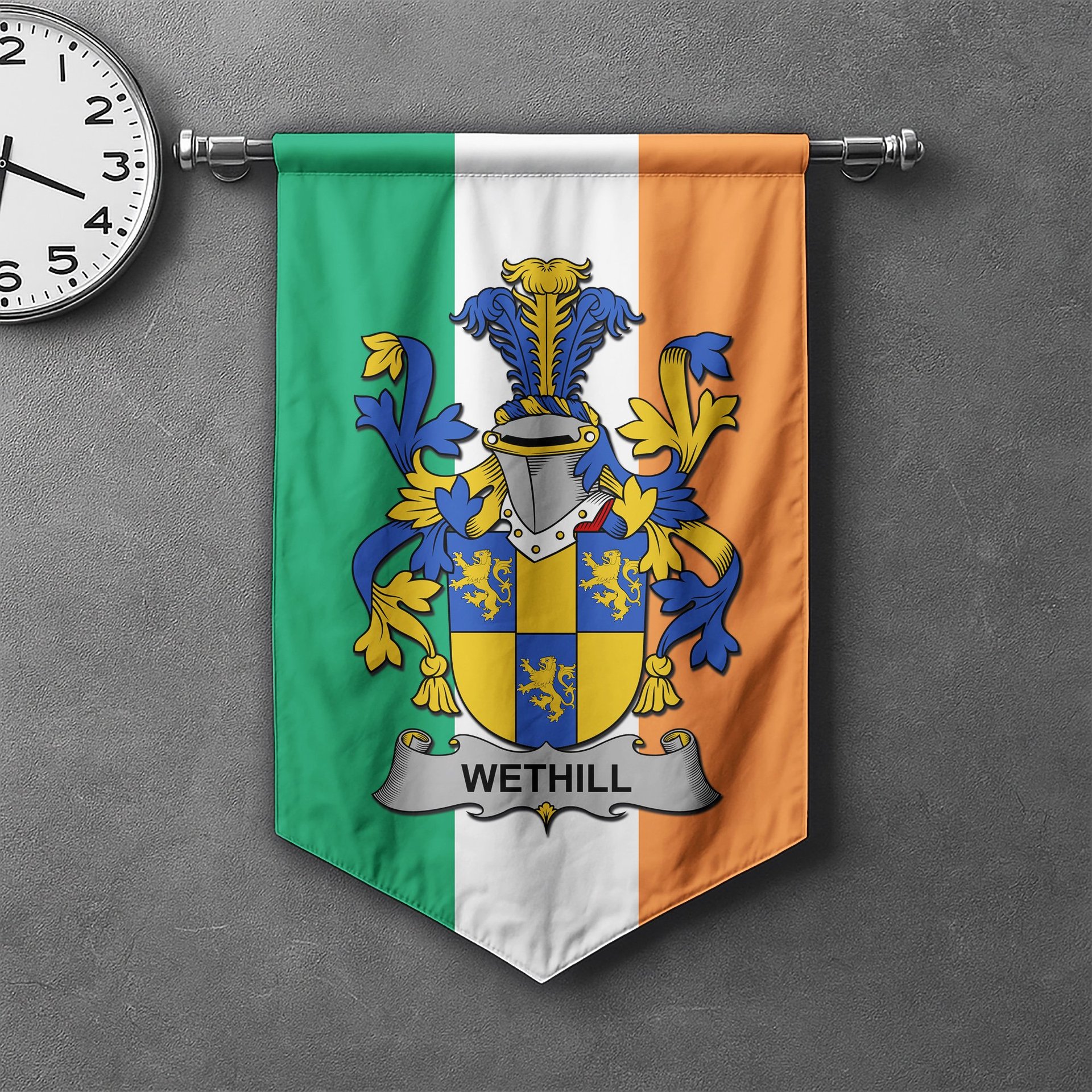 ScotsTee Shop Irish Wethill Clan Coat of Arms Irish Tartan Gonfalon Flag