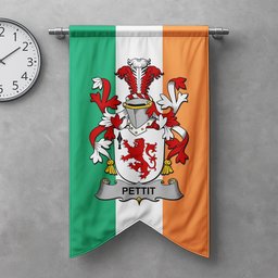 ScotsTee Shop Irish Pettit Clan Coat of Arms Irish Tartan Gonfalon Flag