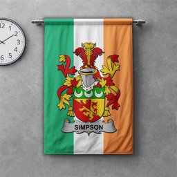 ScotsTee Shop Irish Simpson Clan Coat of Arms Irish Tartan Gonfalon Flag