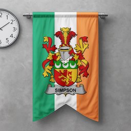 ScotsTee Shop Irish Simpson Clan Coat of Arms Irish Tartan Gonfalon Flag