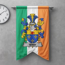 ScotsTee Shop Irish Terry Clan Coat of Arms Irish Tartan Gonfalon Flag
