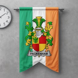 ScotsTee Shop Irish Packenham Clan Coat of Arms Irish Tartan Gonfalon Flag