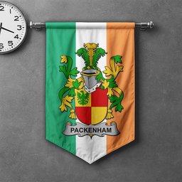 ScotsTee Shop Irish Packenham Clan Coat of Arms Irish Tartan Gonfalon Flag