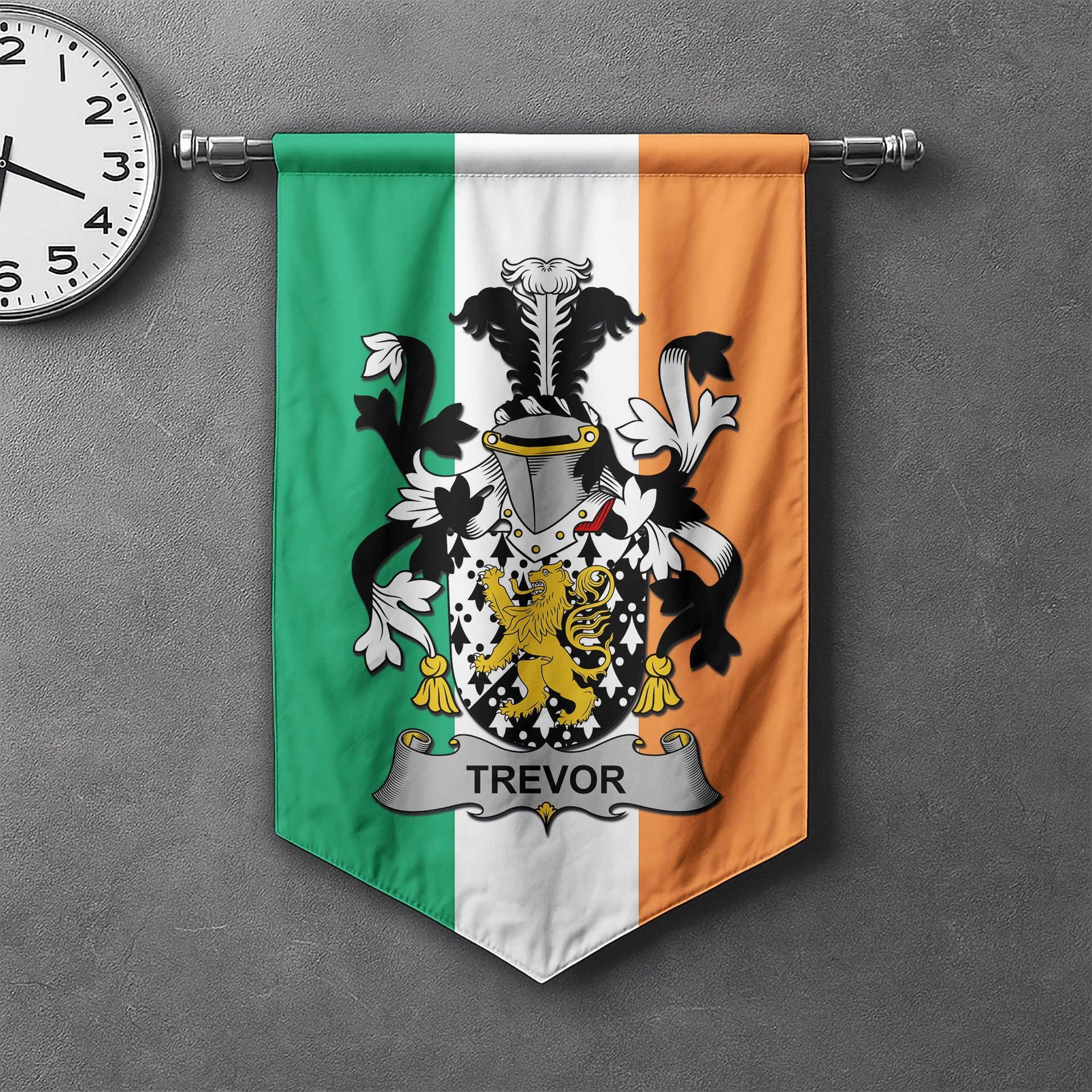 ScotsTee Shop Irish Trevor Clan Coat of Arms Irish Tartan Gonfalon Flag