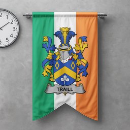 ScotsTee Shop Irish Traill or Trayle Clan Coat of Arms Irish Tartan Gonfalon Flag
