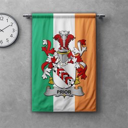 ScotsTee Shop Irish Prior Clan Coat of Arms Irish Tartan Gonfalon Flag