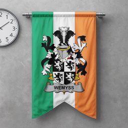 ScotsTee Shop Irish Wemyss Clan Coat of Arms Irish Tartan Gonfalon Flag