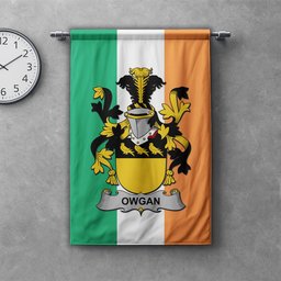 ScotsTee Shop Irish Owgan Clan Coat of Arms Irish Tartan Gonfalon Flag
