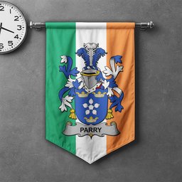 ScotsTee Shop Irish Parry Clan Coat of Arms Irish Tartan Gonfalon Flag