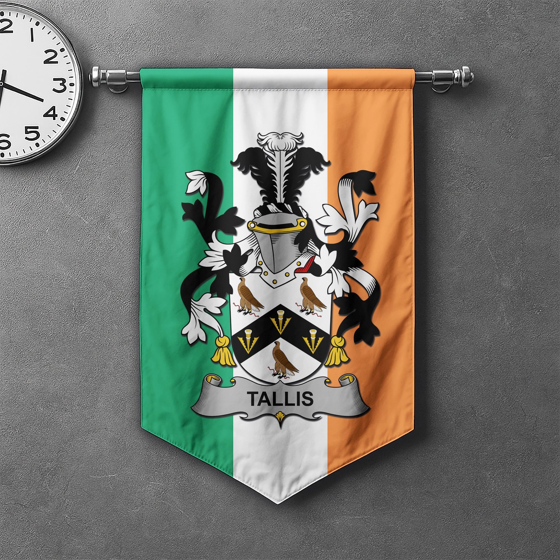 ScotsTee Shop Irish Tallis Clan Coat of Arms Irish Tartan Gonfalon Flag