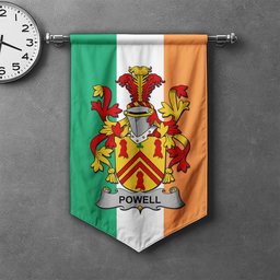 ScotsTee Shop Irish Powell Clan Coat of Arms Irish Tartan Gonfalon Flag
