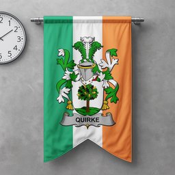 ScotsTee Shop Irish Quirke or O'Quirke Clan Coat of Arms Irish Tartan Gonfalon Flag