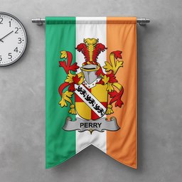 ScotsTee Shop Irish Perry Clan Coat of Arms Irish Tartan Gonfalon Flag