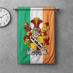 ScotsTee Shop Irish Perry Clan Coat of Arms Irish Tartan Gonfalon Flag