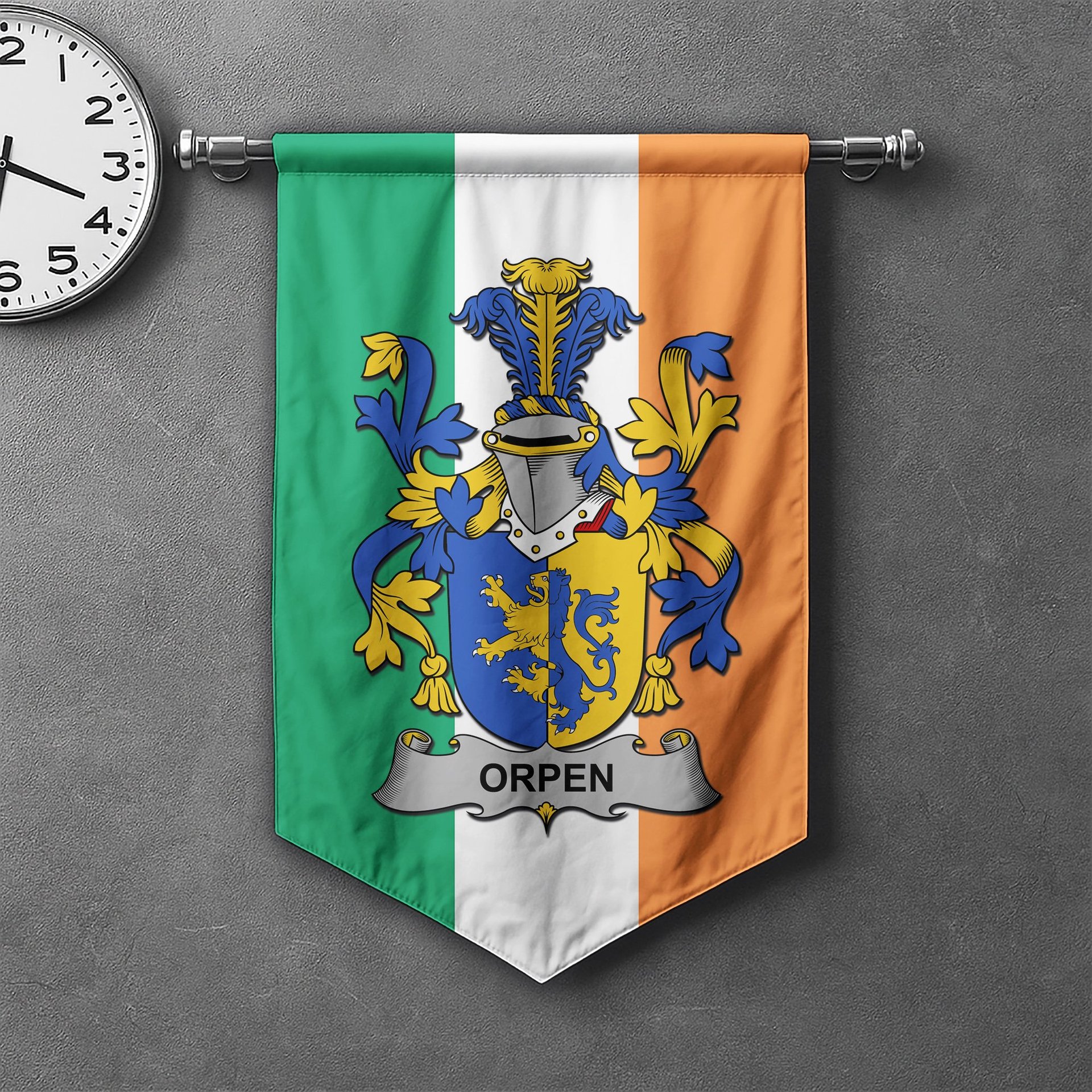 ScotsTee Shop Irish Orpen Clan Coat of Arms Irish Tartan Gonfalon Flag