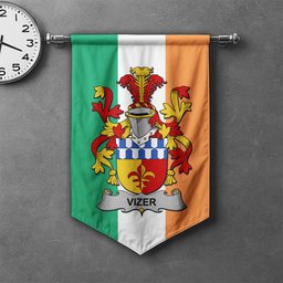 ScotsTee Shop Irish Vizer Clan Coat of Arms Irish Tartan Gonfalon Flag