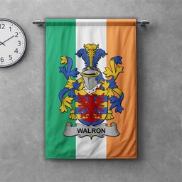 ScotsTee Shop Irish Walron Clan Coat of Arms Irish Tartan Gonfalon Flag
