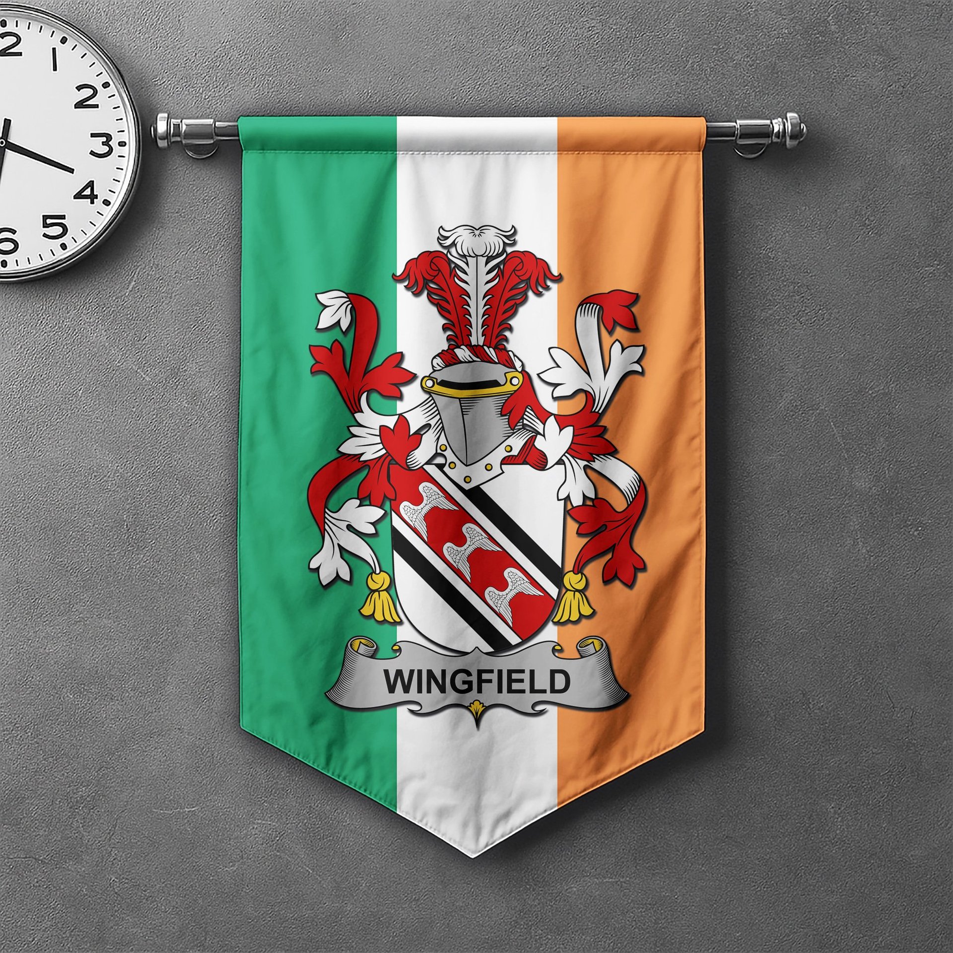ScotsTee Shop Irish Wingfield Clan Coat of Arms Irish Tartan Gonfalon Flag