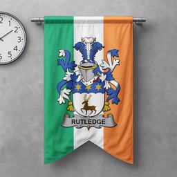 ScotsTee Shop Irish Rutledge Clan Coat of Arms Irish Tartan Gonfalon Flag