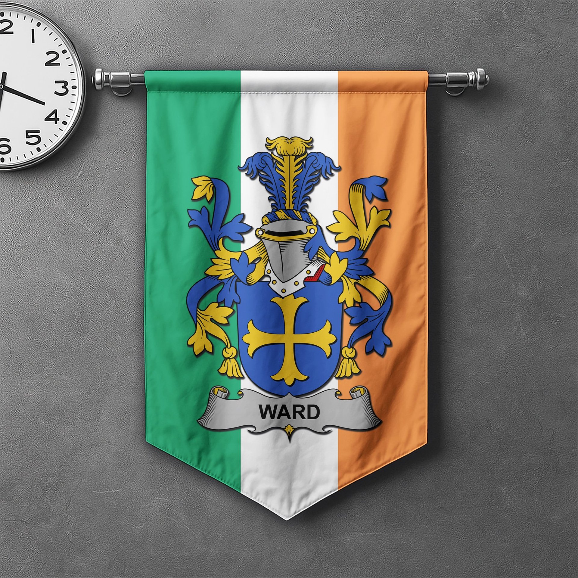 ScotsTee Shop Irish Ward Clan Coat of Arms Irish Tartan Gonfalon Flag
