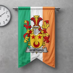 ScotsTee Shop Irish Worthing Clan Coat of Arms Irish Tartan Gonfalon Flag
