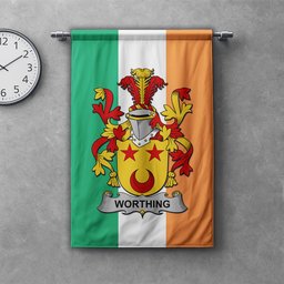 ScotsTee Shop Irish Worthing Clan Coat of Arms Irish Tartan Gonfalon Flag