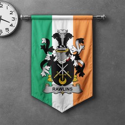 ScotsTee Shop Irish Rawlins Clan Coat of Arms Irish Tartan Gonfalon Flag