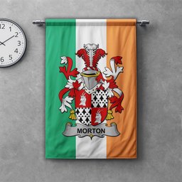ScotsTee Shop Irish Morton Clan Coat of Arms Irish Tartan Gonfalon Flag