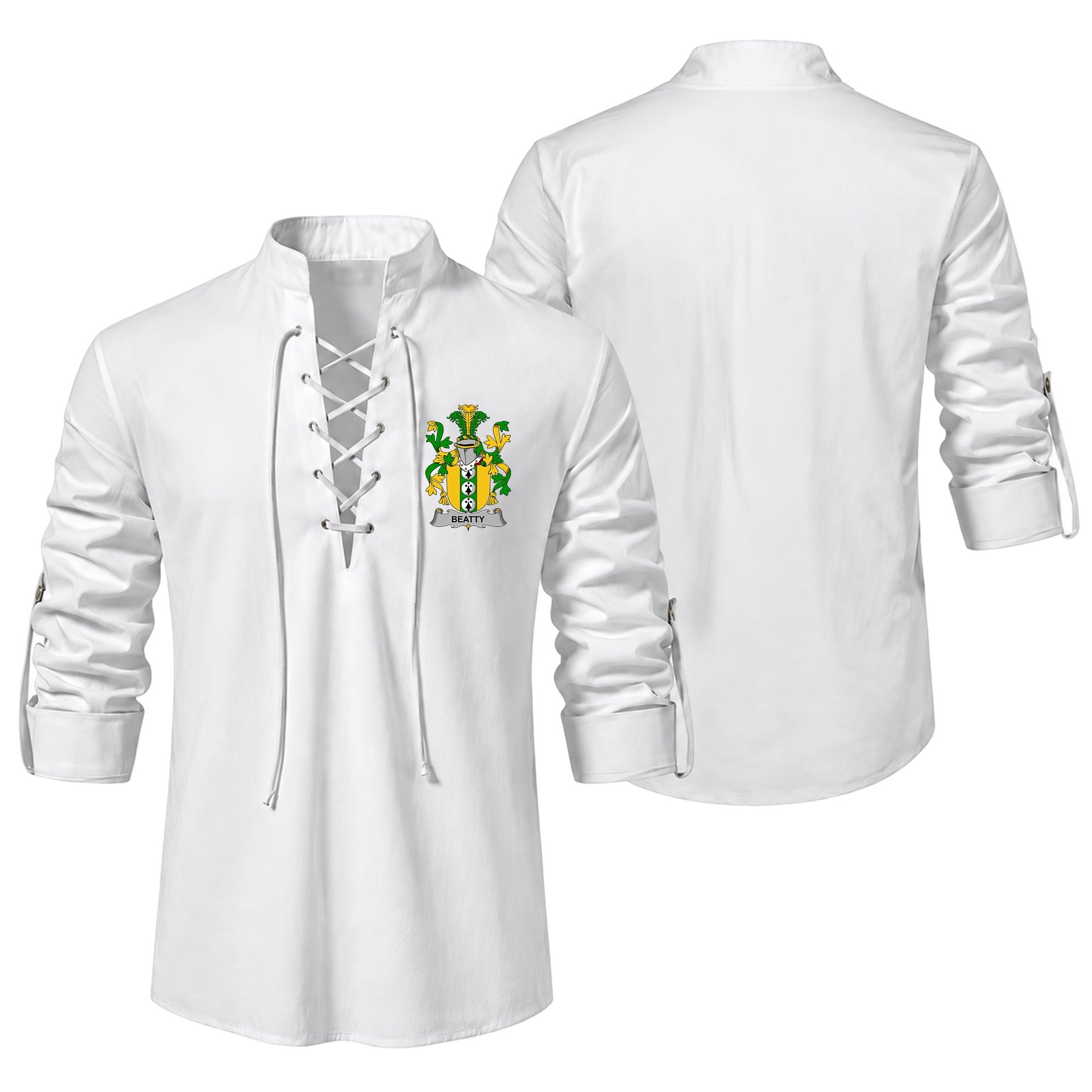 ScotsTee Shop Irish Beatty or Betagh Clan Coat of Arms Irish Ghillie Kilt Shirt